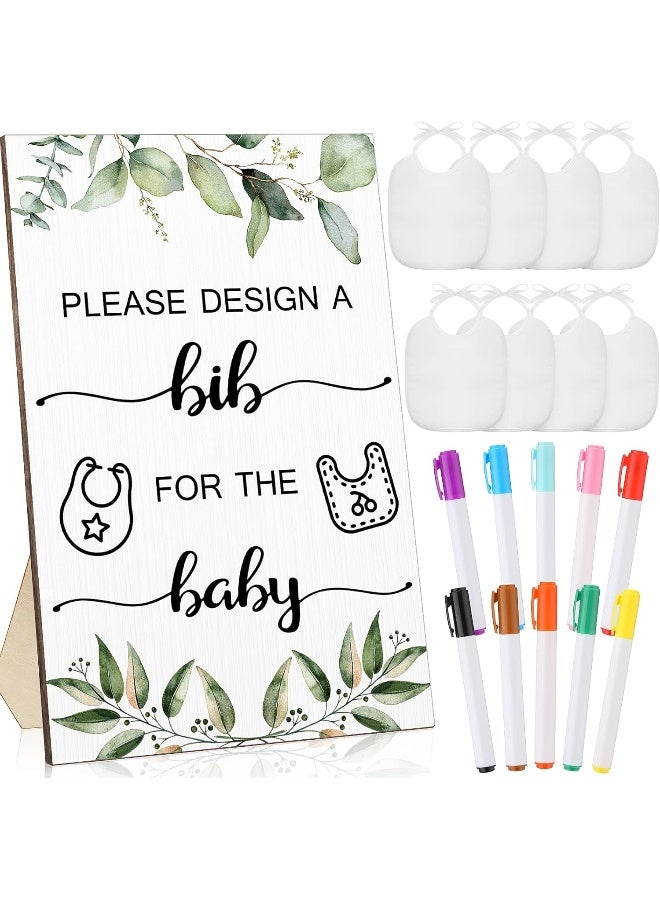 Roowest 26 Pcs Baby Bibs and Game Set Baby Shower Game Sign 15 White Feeder Bibs 10 Fabric Markers for Gender Reveal  - Image 1