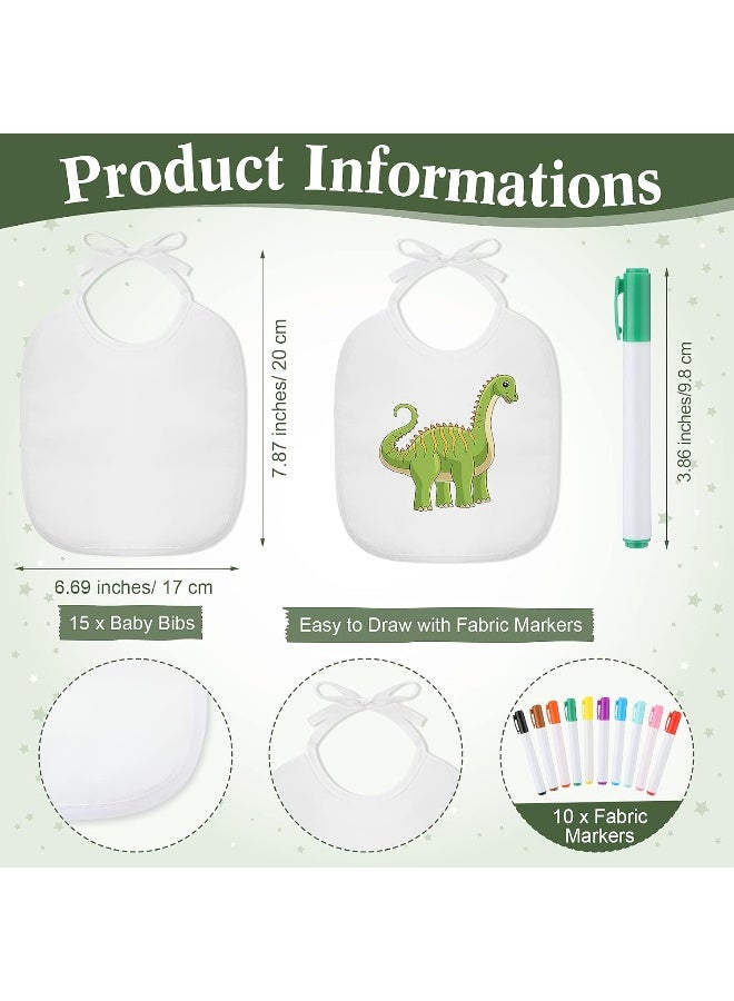 Roowest 26 Pcs Baby Bibs and Game Set Baby Shower Game Sign 15 White Feeder Bibs 10 Fabric Markers for Gender Reveal  - Image 3