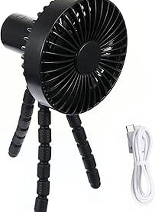 Portable Mini Stroller Fan With Flexible Tripod Quiet USB Rechargeable Black - Image 1