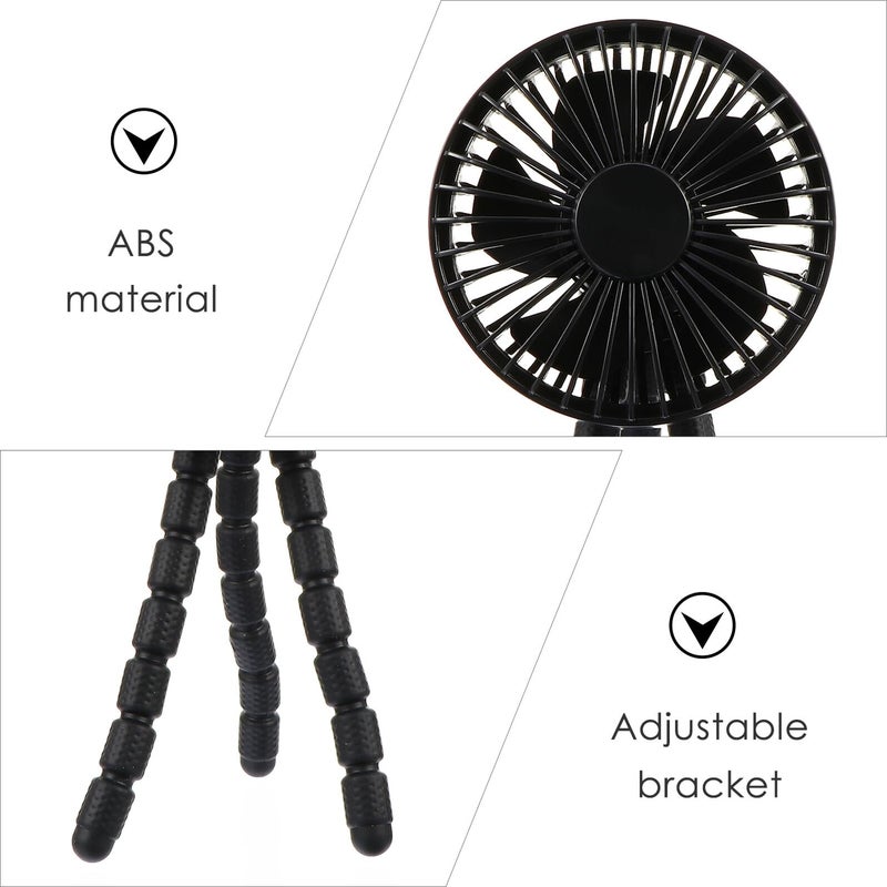 Portable Mini Stroller Fan With Flexible Tripod Quiet USB Rechargeable Black - Image 4