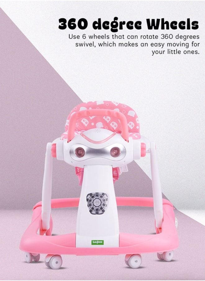 BAYBEE 2 In 1 Twist Pro Baby Walker Round Kids Walker For Baby With 3 Adjustable Height Removable Seat Led Light And Musical Toy Bar Baby Push Walker For Baby Boys Girls 6 To 24 Months Pink  - Image 4