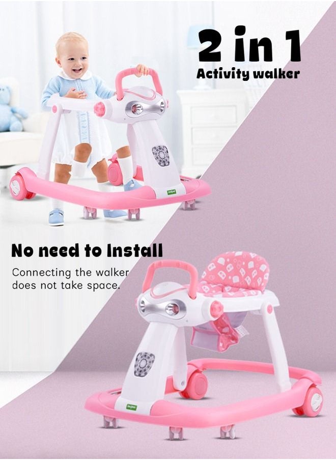 BAYBEE 2 In 1 Twist Pro Baby Walker Round Kids Walker For Baby With 3 Adjustable Height Removable Seat Led Light And Musical Toy Bar Baby Push Walker For Baby Boys Girls 6 To 24 Months Pink  - Image 2