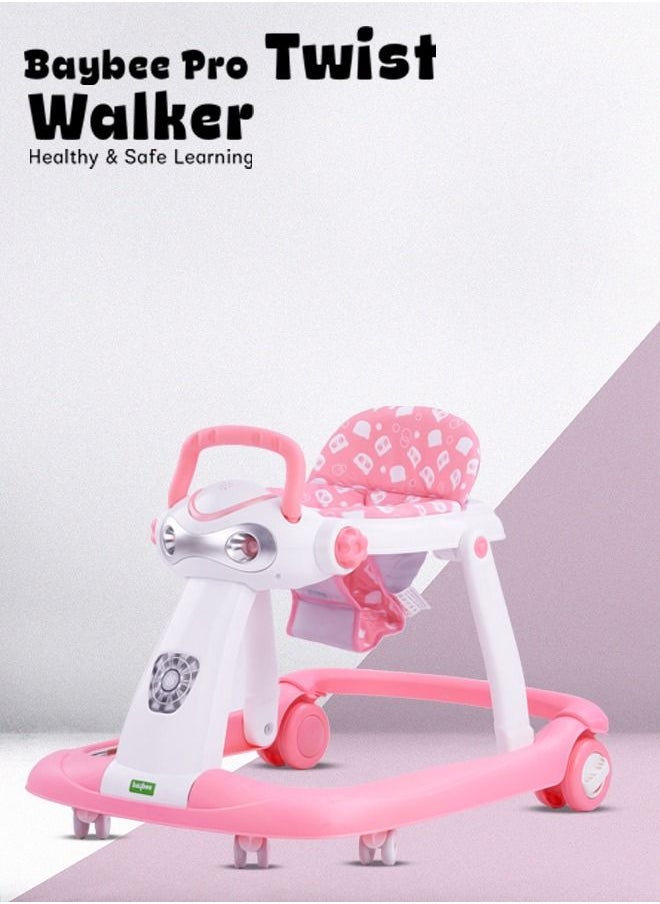 BAYBEE 2 In 1 Twist Pro Baby Walker Round Kids Walker For Baby With 3 Adjustable Height Removable Seat Led Light And Musical Toy Bar Baby Push Walker For Baby Boys Girls 6 To 24 Months Pink  - Image 3