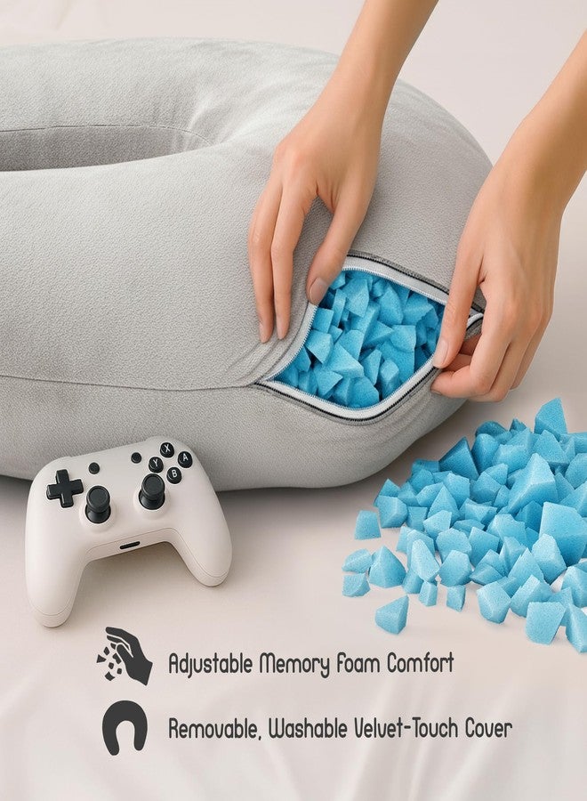 MELLO Lap Pillow for Reading - Memory Foam Gaming Pillow for Lap, Crochet, Crafting, Knitting, Elbow and Arm Support Cushion for Rest in Couch and Bed (Light Gray, Standard) - Image 2