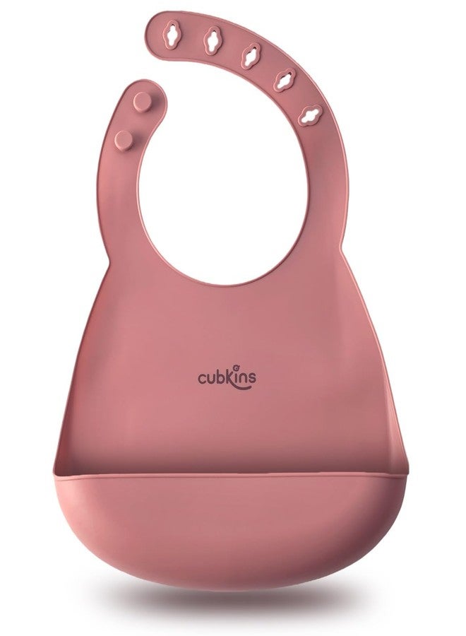 CUBKINS Soft Silicone Baby Bib for Feeding & Weaning Babies, Toddlers | Washable & Reusable, Non-Messy Easy to Clean, No Bad Odour, Adjustable Neck Band with Buttons (Raspberry) - Image 1