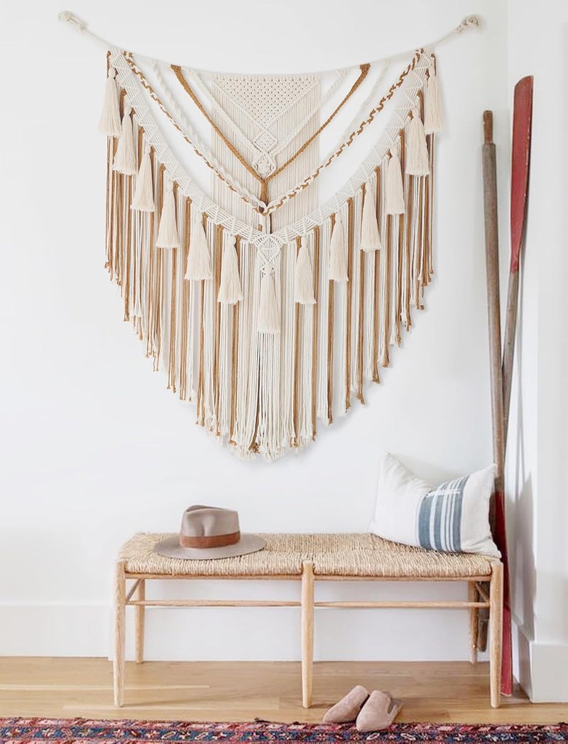 Jakalin Macrame Wall Hanging 31" Wx 39" L Brown Macrame Wall Decor Boho Panels Handmade Craftsmanship Yarn Wall Art Living Room Bedroom Home Decor - Image 4