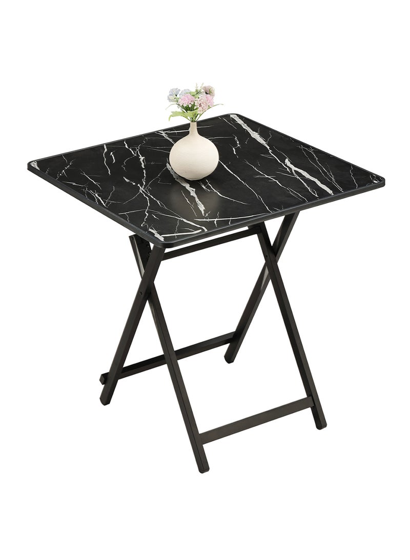 LAWAZIM Square Foldable Table - 80x80x72cm Black - Compact, Portable, Sturdy, and Easy-to-clean Table with Iron Frame and Marble Design - Ideal for Dining, Small Spaces, Living Rooms, and Outdoor Use - Image 1