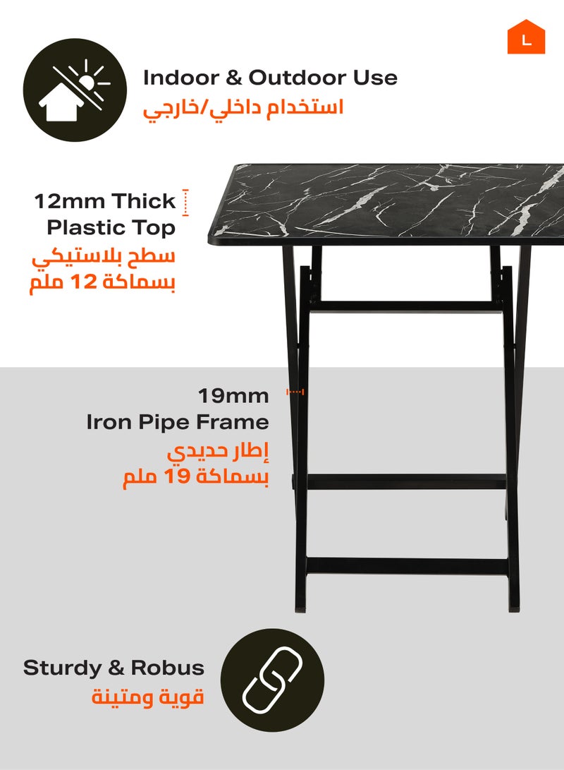 LAWAZIM Square Foldable Table - 80x80x72cm Black - Compact, Portable, Sturdy, and Easy-to-clean Table with Iron Frame and Marble Design - Ideal for Dining, Small Spaces, Living Rooms, and Outdoor Use - Image 3