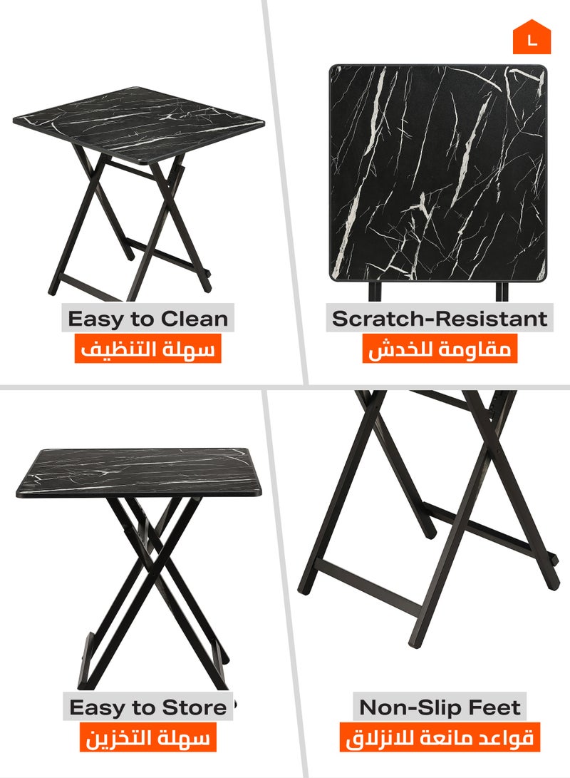 LAWAZIM Square Foldable Table - 80x80x72cm Black - Compact, Portable, Sturdy, and Easy-to-clean Table with Iron Frame and Marble Design - Ideal for Dining, Small Spaces, Living Rooms, and Outdoor Use - Image 4
