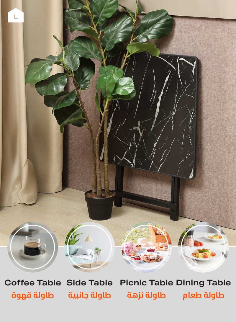 LAWAZIM Square Foldable Table - 80x80x72cm Black - Compact, Portable, Sturdy, and Easy-to-clean Table with Iron Frame and Marble Design - Ideal for Dining, Small Spaces, Living Rooms, and Outdoor Use - Image 5