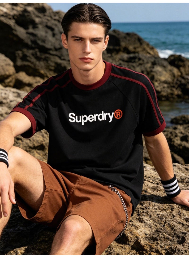 Superdry American raglan striped short-sleeved T-shirt for men and women with loose casual sports couple tops - Image 4