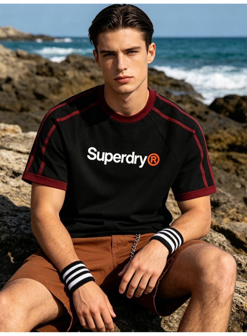 Superdry American raglan striped short-sleeved T-shirt for men and women with loose casual sports couple tops - Image 1