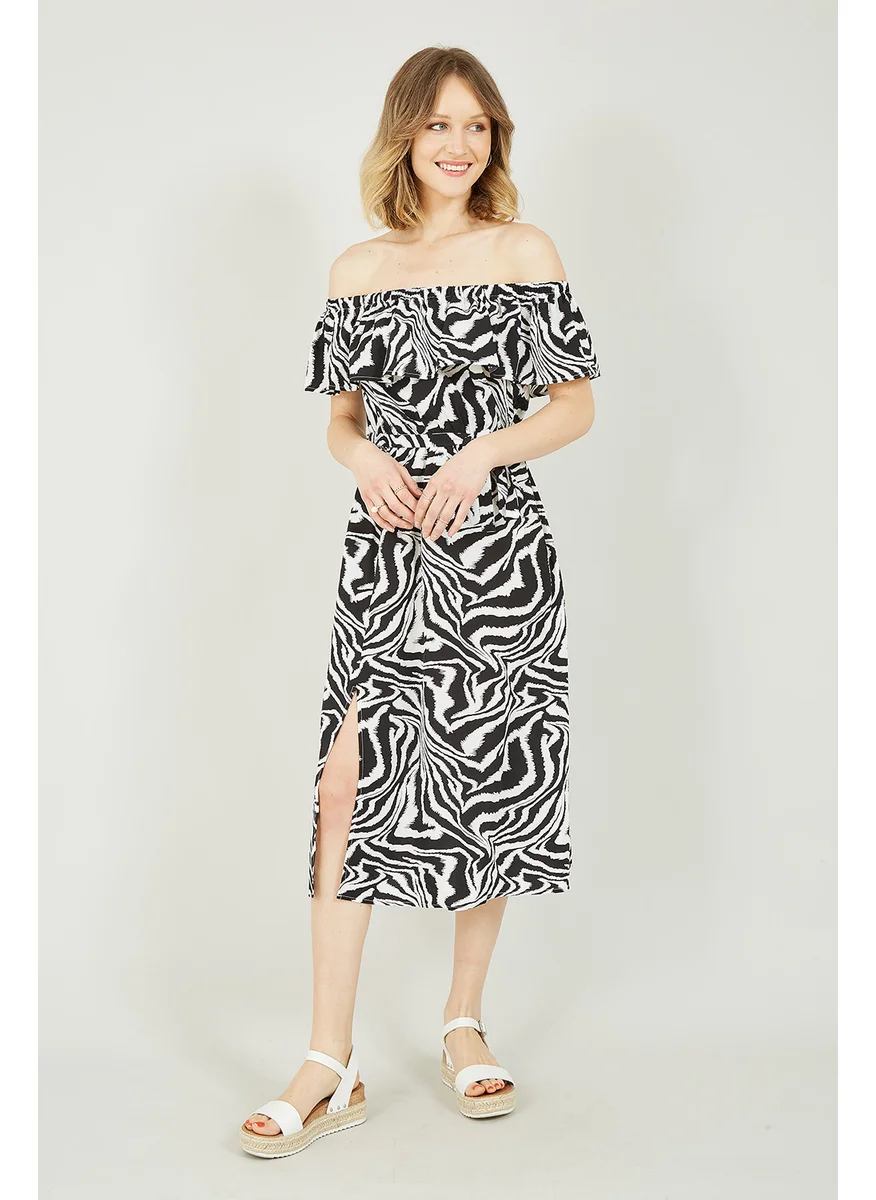 يامي Zebra Print Bardot Dress