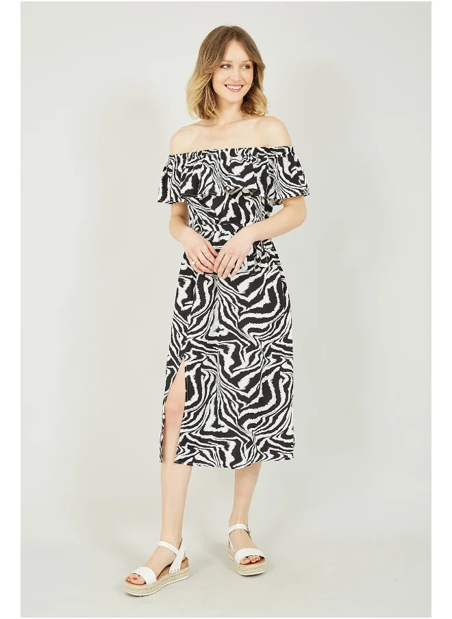 Yumi Zebra Print Bardot Dress