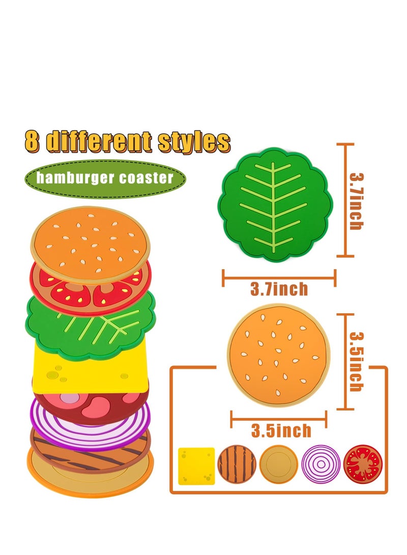 SYOSI Burger Coasters Set of 8, Novelty Bar Coasters for Drinks, 3.5 inch Non-Slip Hamburger Coasters for Table, Tabletop Protection, Heat Insulation, Cup Coasters for Drinks, Desk Coaster - Image 2