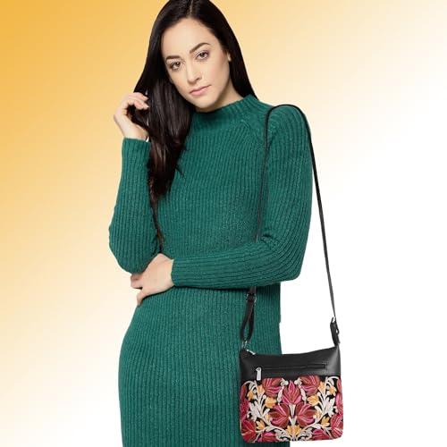 EVEDA Synthetic Leather Gorgeous Embroidered Stylish Design Shoulder Crossbody Side Sling Bag For Women - Image 3