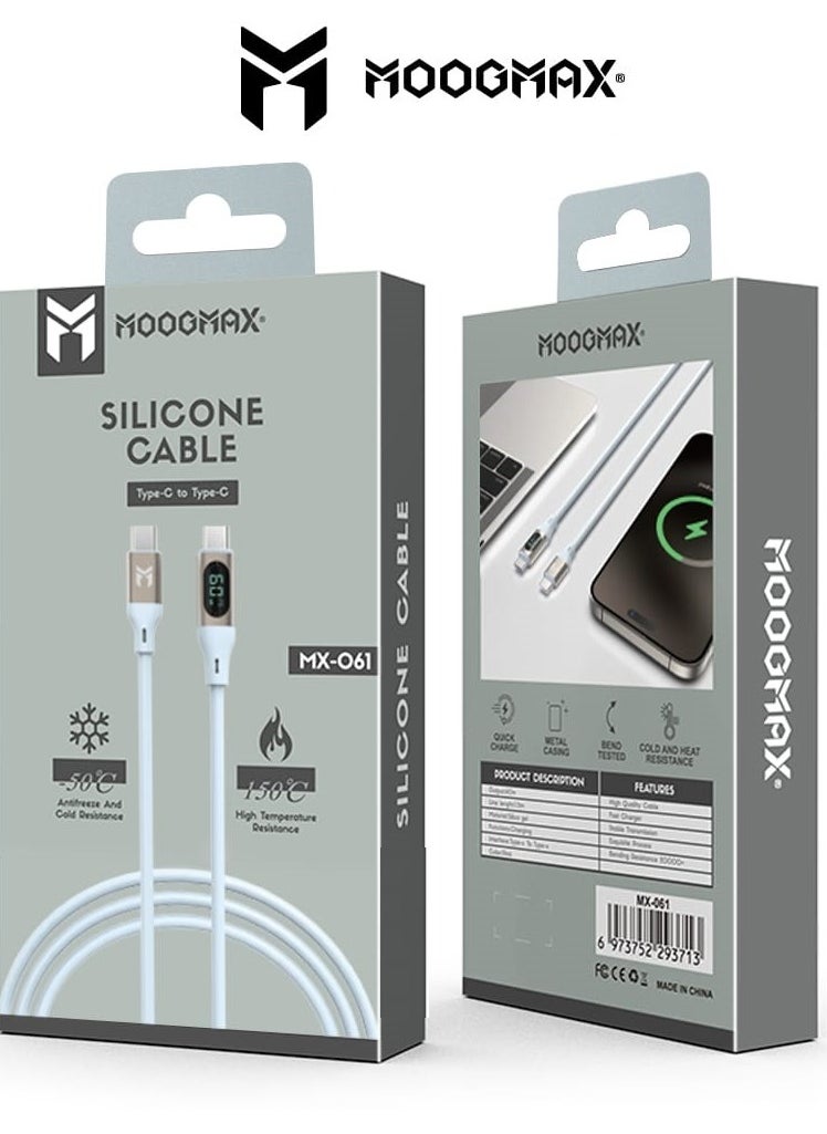 MOOGMAX Type-C to Type-C Cable made of soft and strong silicon and digital display of charging watt Supports fast charging PD until 60W, 1M length, Compatible with Iphone 15 series, Samsung  and Huawei phones  - Image 1