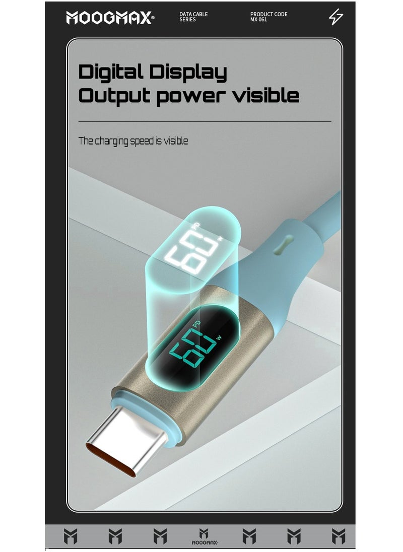 MOOGMAX Type-C to Type-C Cable made of soft and strong silicon and digital display of charging watt Supports fast charging PD until 60W, 1M length, Compatible with Iphone 15 series, Samsung  and Huawei phones  - Image 4
