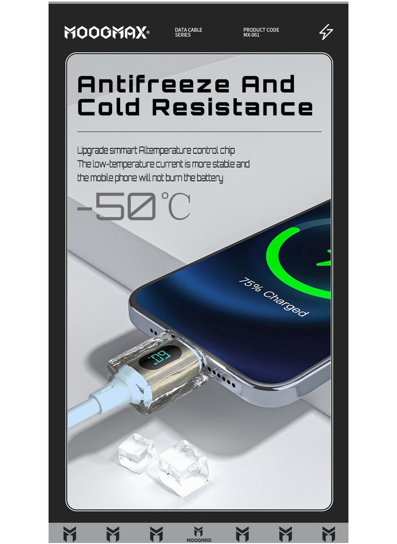 MOOGMAX Type-C to Type-C Cable made of soft and strong silicon and digital display of charging watt Supports fast charging PD until 60W, 1M length, Compatible with Iphone 15 series, Samsung  and Huawei phones  - Image 3