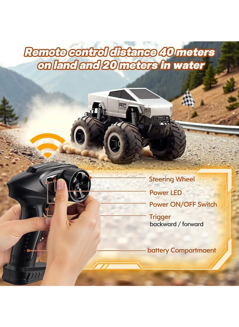 Taizz Ventures 2025 New Cybertruck RC Truck 1:16 Scale, 4WD All Terrain Off-Road Remote Control Car, Dual Motors, LED Headlights, Waterproof, 2.4GHz RC Rock Crawler, Toys for Kids & Adults Ages - Silver  - Image 5
