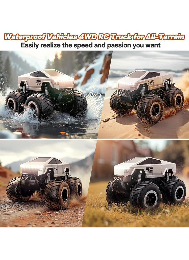 Taizz Ventures 2025 New Cybertruck RC Truck 1:16 Scale, 4WD All Terrain Off-Road Remote Control Car, Dual Motors, LED Headlights, Waterproof, 2.4GHz RC Rock Crawler, Toys for Kids & Adults Ages - Silver  - Image 2