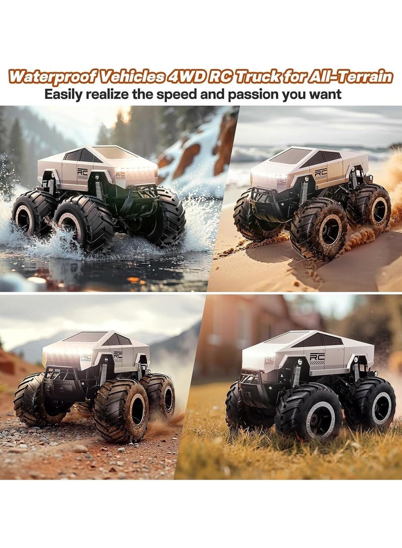 Taizz Ventures 2026 New Cybertruck RC Truck 1:16 Scale, 4WD All Terrain Off-Road Remote Control Car, Dual Motors, LED Headlights, Waterproof, 2.4GHz RC Rock Crawler, Toys for Kids & Adults Ages - Silver - Image 3