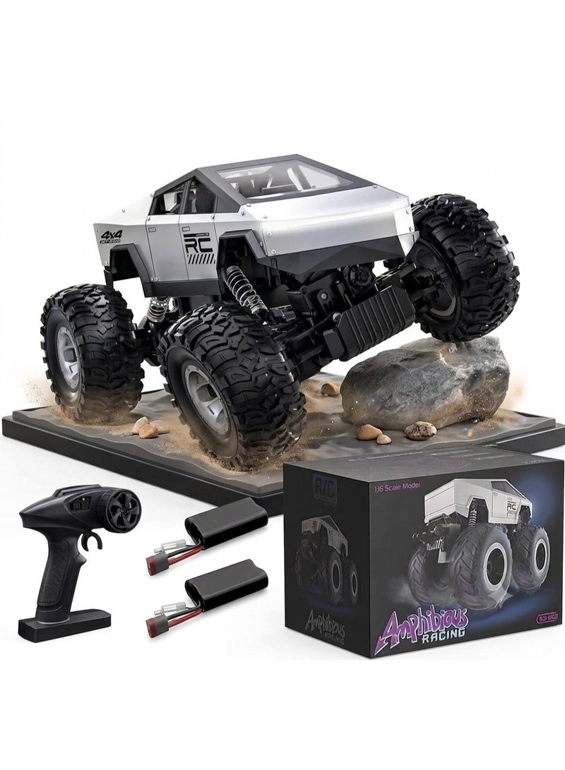 Taizz Ventures 2026 New Cybertruck RC Truck 1:16 Scale, 4WD All Terrain Off-Road Remote Control Car, Dual Motors, LED Headlights, Waterproof, 2.4GHz RC Rock Crawler, Toys for Kids & Adults Ages - Silver - Image 1