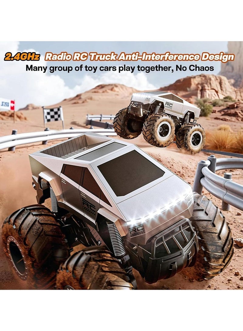 Taizz Ventures 2026 New Cybertruck RC Truck 1:16 Scale, 4WD All Terrain Off-Road Remote Control Car, Dual Motors, LED Headlights, Waterproof, 2.4GHz RC Rock Crawler, Toys for Kids & Adults Ages - Silver - Image 5