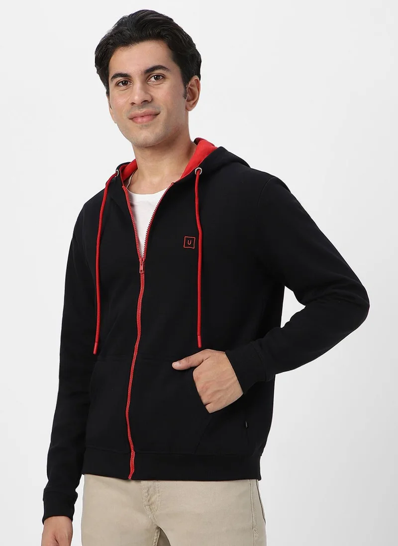 Urbano Fashion  Urbano Fashion Men's Black, Red Cotton Zippered Hooded Sweatshirt for Men | Best Price UAE