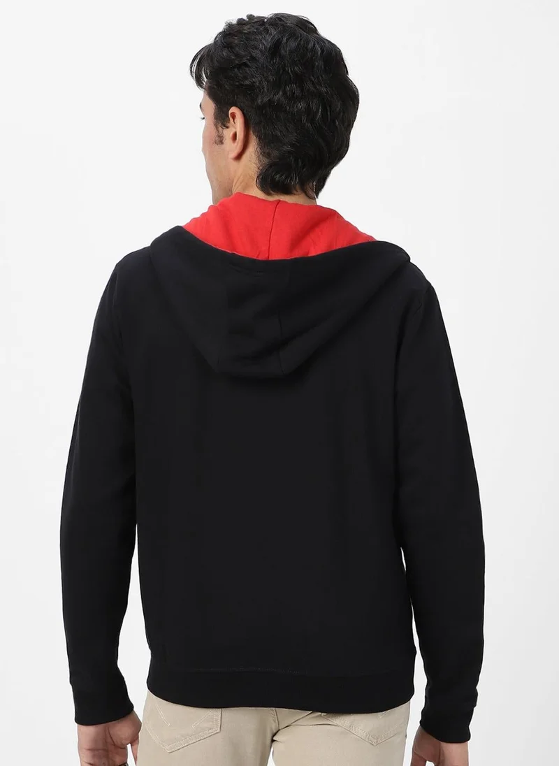 Urbano Fashion  Urbano Fashion Men's Black, Red Cotton Zippered Hooded Sweatshirt for Men | Best Price UAE