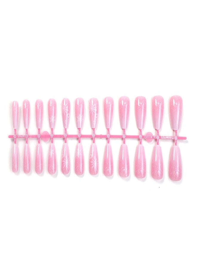 Christmas Press on Nails Medium Coffin French Tip Black & Red With Designs Snowflake Swirl Winter Glossy Glue on Xmas Acrylic for Women Girls 24 Pcs - Image 3