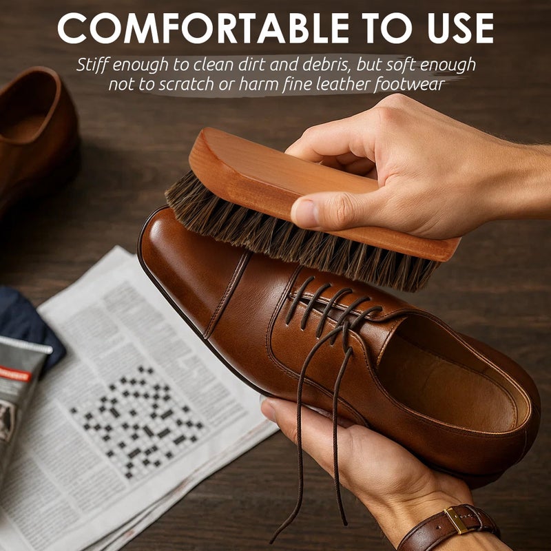 TAKAVU 6.7" Horsehair Shoe Shine Brush - 100% Soft Genuine Horse Hair Bristles - Unique Concave Design Wood Handle - Comfortable Grip, Anti Slip - for Boots, Shoes & Other Leather Care (#1) - Image 5