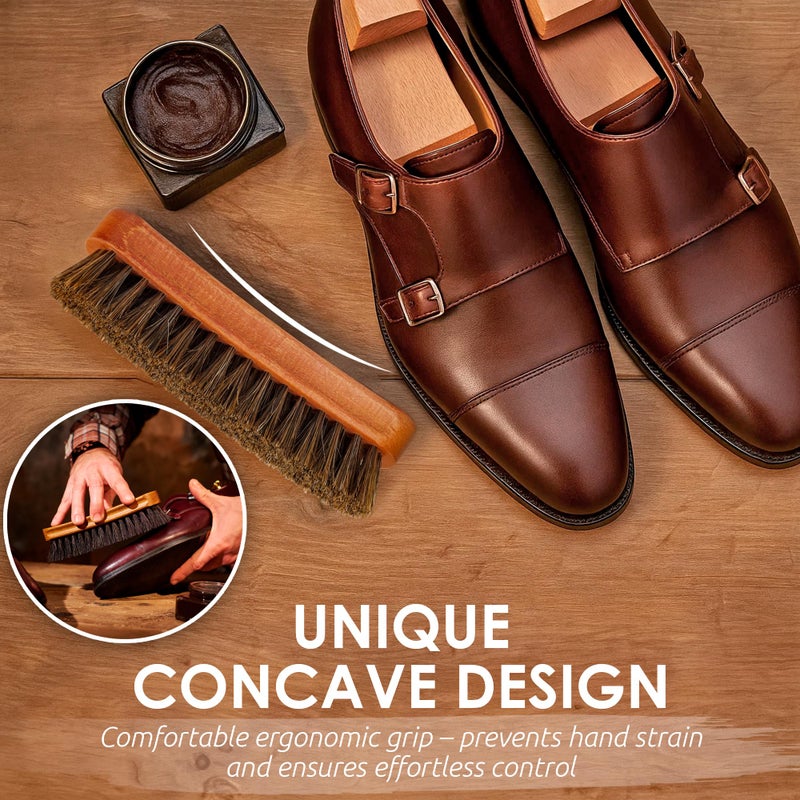 TAKAVU 6.7" Horsehair Shoe Shine Brush - 100% Soft Genuine Horse Hair Bristles - Unique Concave Design Wood Handle - Comfortable Grip, Anti Slip - for Boots, Shoes & Other Leather Care (#1) - Image 4