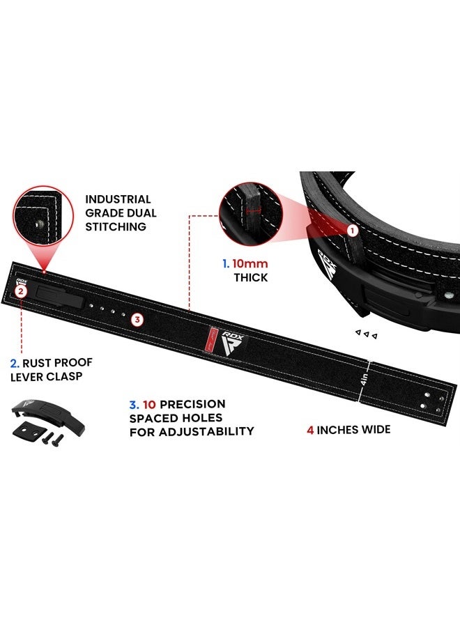 Rdx Weight Lifting Belt Powerlifting, Approved By IPL and USPA, 10mm Thick 4" Leather Lumbar Back Support, Lever Buckle Equipment, Bodybuilding Deadlifts Squats Workout Men Women (Black White, Medium) - Image 2