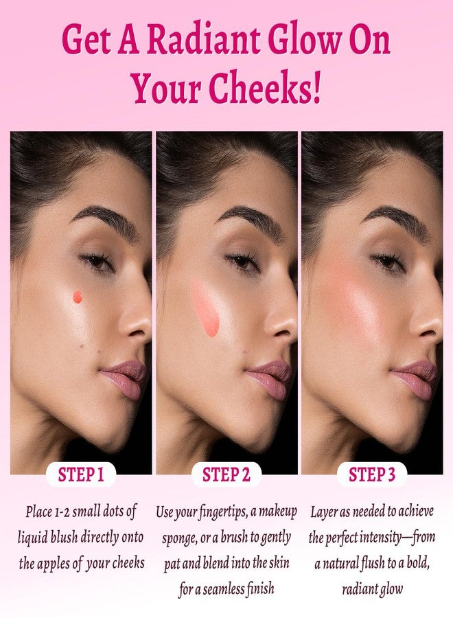 UCANBE 3PCS Liquid Blush Makeup Set - Dewy Cream Cheek Tint for Face - Blendable Long-Lasting Lightweight Natural Flushed Look (Cherry Red, Cool Pink, Light Orange) - Image 4