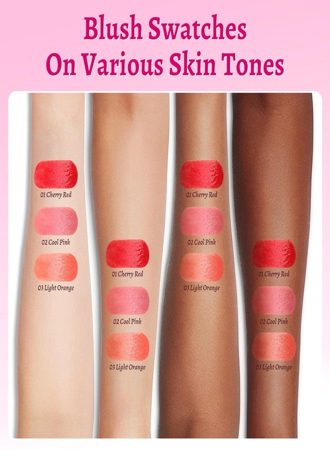UCANBE 3PCS Liquid Blush Makeup Set - Dewy Cream Cheek Tint for Face - Blendable Long-Lasting Lightweight Natural Flushed Look (Cherry Red, Cool Pink, Light Orange) - Image 3