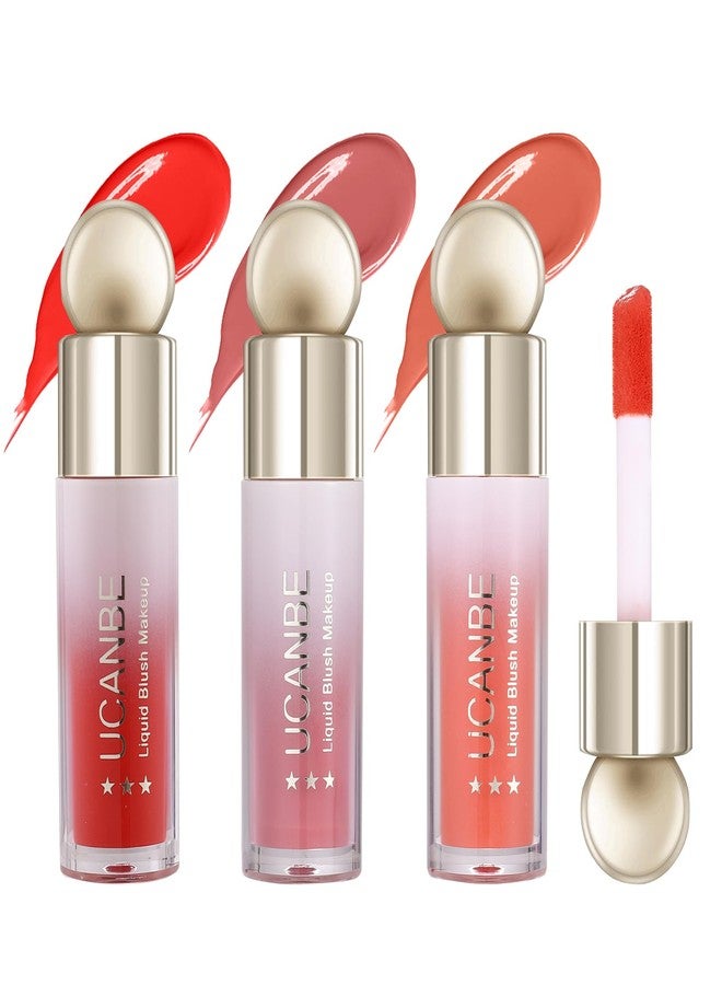 UCANBE 3PCS Liquid Blush Makeup Set - Dewy Cream Cheek Tint for Face - Blendable Long-Lasting Lightweight Natural Flushed Look (Cherry Red, Cool Pink, Light Orange) - Image 1