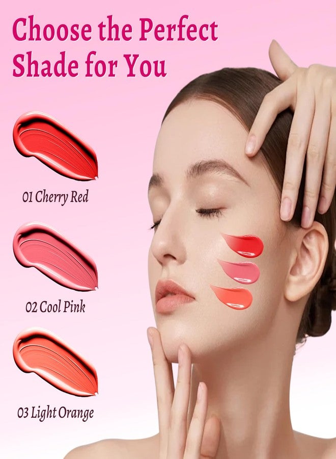 UCANBE 3PCS Liquid Blush Makeup Set - Dewy Cream Cheek Tint for Face - Blendable Long-Lasting Lightweight Natural Flushed Look (Cherry Red, Cool Pink, Light Orange) - Image 2