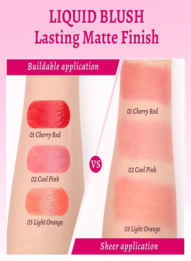 UCANBE 3PCS Liquid Blush Makeup Set - Dewy Cream Cheek Tint for Face - Blendable Long-Lasting Lightweight Natural Flushed Look (Cherry Red, Cool Pink, Light Orange) - Image 5