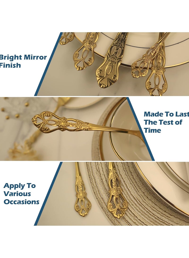 Gorgeous Retro Royal Gold Stainless Steel 5 Pieces Flatware Set, Golden Silverware Set, Anti-rust Stainless Steel Gold Cutlery Set Utensils Including Fork Spoon and Knife - Image 2