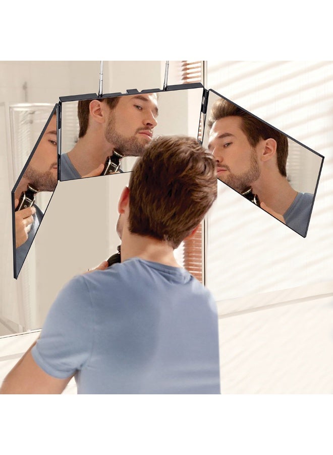 3 Way Mirror, Height Adjustable Hooks, USB Rechargeable, Trifold Makeup Mirror with Led Lights, 180 Viewing Barber Mirror, Can See Back of Head, for Self Hair Cutting Trim, or Shaving at Home (White) - Image 3