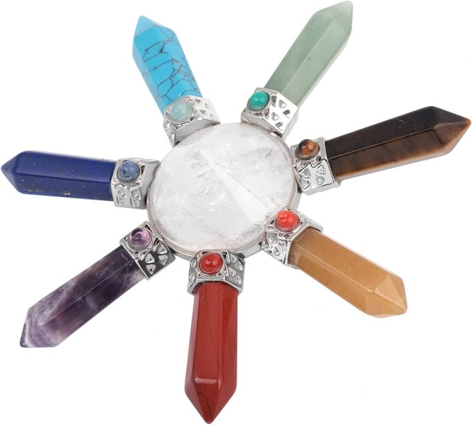 7 CHAKRA STONE ENERGY GENERATOR, HEALING CRYSTAL POINT CONE WITH SEVEN DIRECTION, ROCK QUARTZ