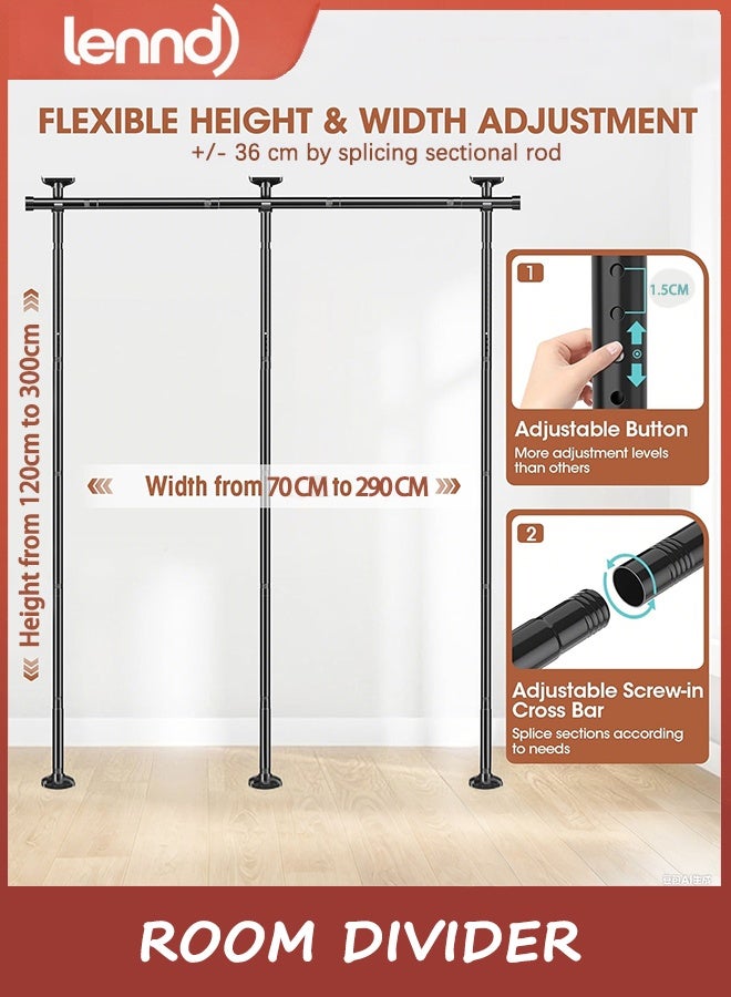 LENND Room Divider No Drilling Curtain Rod Wall Divider for Room Separation, 120-300cm(H) 70-290cm(W) Adjustable, Heavy Duty Partition Space Separator Freestanding Tension Curtain Stand, Black（No curtains） - Image 2