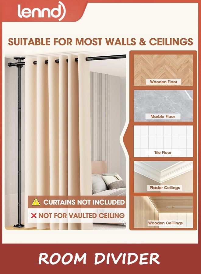 LENND Room Divider No Drilling Curtain Rod Wall Divider for Room Separation, 120-300cm(H) 70-290cm(W) Adjustable, Heavy Duty Partition Space Separator Freestanding Tension Curtain Stand, Black（No curtains） - Image 4