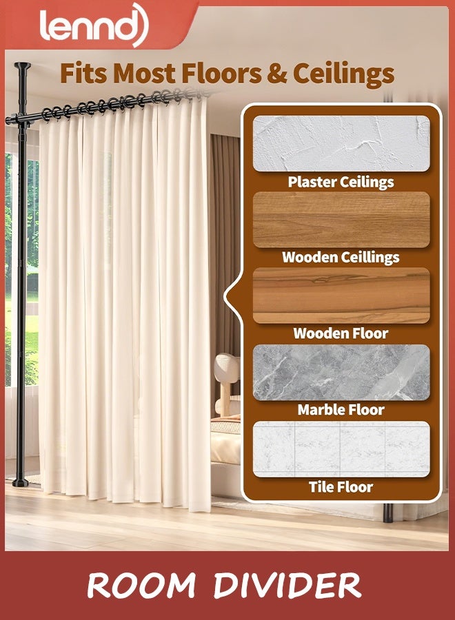 LENND Room Divider No Drilling Curtain Rod Wall Divider for Room Separation, 120-300cm(H) 70-290cm(W) Adjustable, Heavy Duty Partition Space Separator Freestanding Tension Curtain Stand, Black（No curtains） - Image 5