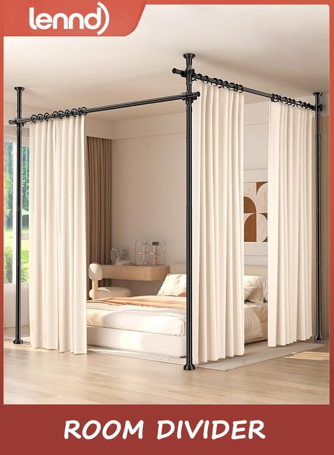 LENND Room Divider No Drilling Curtain Rod Wall Divider for Room Separation, 120-300cm(H) 70-290cm(W) Adjustable, Heavy Duty Partition Space Separator Freestanding Tension Curtain Stand, Black（No curtains） - Image 1