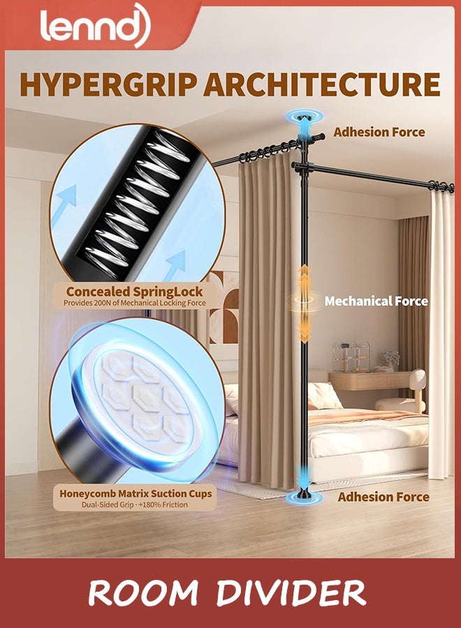 LENND Room Divider No Drilling Curtain Rod Wall Divider for Room Separation, 120-300cm(H) 70-290cm(W) Adjustable, Heavy Duty Partition Space Separator Freestanding Tension Curtain Stand, Black（No curtains） - Image 3