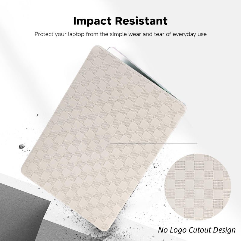 BYCeKe for MacBook Pro 14 inch Case 2026-2021 M5 M4 M3 M2 M1 A3434 A3112 A3185 A3401 A2918 A2992 A2779 A2442,Checkered Textured Cream Leather No Logo Cutout&Keyboard Cover for Mac Pro14,Beige - Image 4
