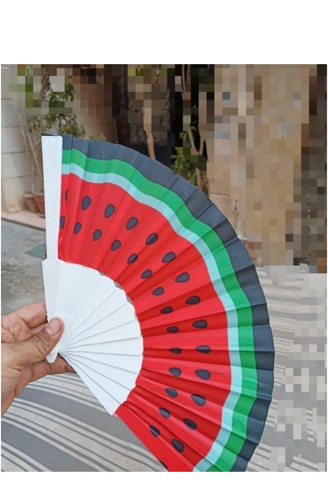 Shein 1pc Watermelon Folding Fan - Large Handheld Decorative And Practical, Bright Red And Green Stripes And Black Seed Patterns - Durable Plastic Material, Suitable For Festivals, Parties, Performances, Summer Gifts, Home Decoration - Image 5