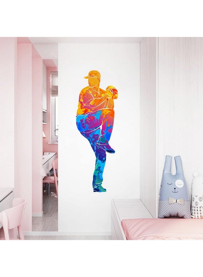 WOYINIS Baseball Player Wall Decals Sport Theme Softball Wall Stickers Peel & Stick Colors Splash Wall Art Decor for Boys Teens Room Kids Bedroom Playroom Wall Decoration (Baseball), MK6011 - Image 4